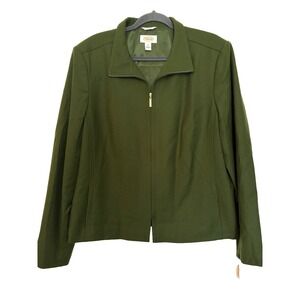 New! Retails $218- Talbots Wool Stretch Italy Army Green Blazer Zip Sz 18 Jacket